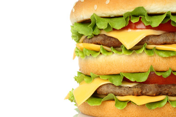 Big hamburger on white background .