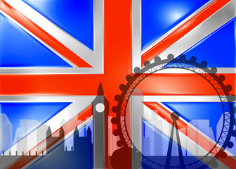 Fototapeta na wymiar london flag and skyline