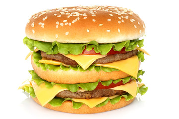 Big hamburger on white background .