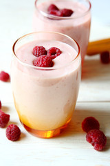 Raspberry smoothie in a glass