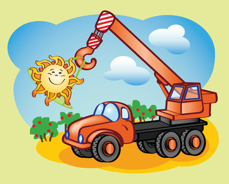 Fun truck-crane and the sun