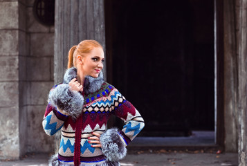 girl in a knitted coat