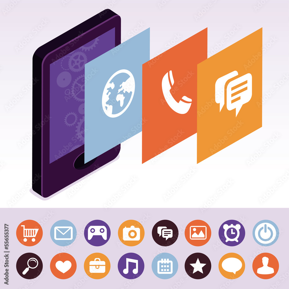 Poster vector mobile phone with interface screens