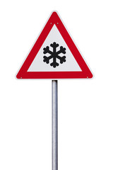Verkehrsschild Schnee oder Eisglätte isoliert mit Pfad