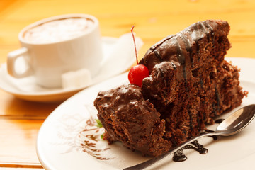 chocolate cake with cappuccino