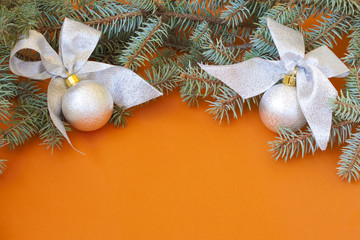 Christmas decoration on orange background