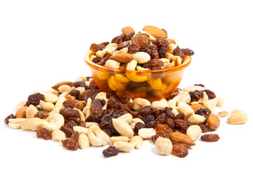 Mix of nuts close up on white.  mix nuts isolated on white backg