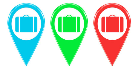 Iconos o marcadores de colores con símbolo de maleta