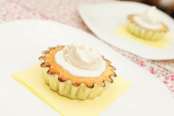 cake with vanilla ice cream
