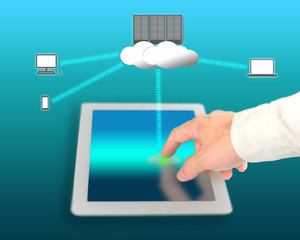 businessman use network device for connecting to cloud computing