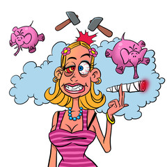 Woman smokes marijuana.