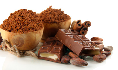 Composition of chocolate sweets, cocoa and spices, isolated