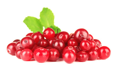 Ripe red cranberries, isolated on white.