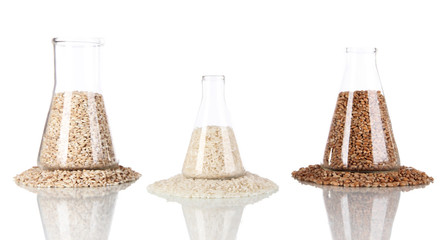 Groats in test tubes isolated on white