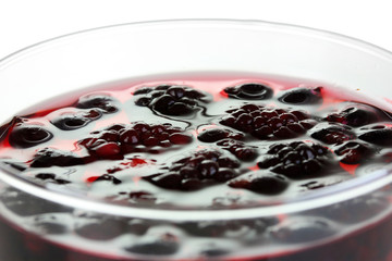 Jelly with fresh berries close up