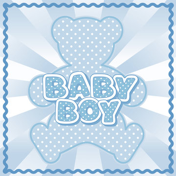 Teddy Bear Baby Boy, pastel blue polka dots, rick rack frame