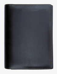 Black leather cover notebook isolated on white background