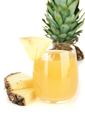 Delicious pineapple juice isolated on white