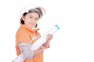 Future architect smiling and holding plans