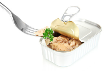 Open tin can, isolated on white