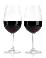 Wineglasses with red wine, isolated on white