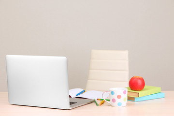 Home workplace with computer, close up