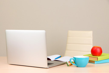 Home workplace with computer, close up