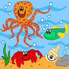 Marine life cartoon characters