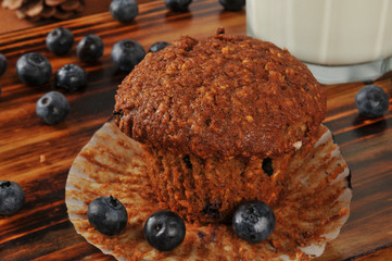 Bran and flax seed muffin with wild blueberries
