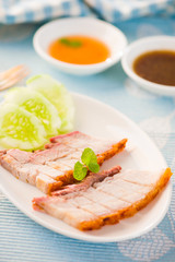  Chinese roasted pork served with soy and hoisin sauce