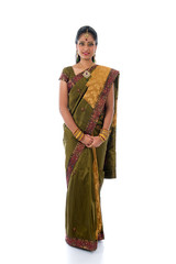 traditional indian woman in saree with white background full bod