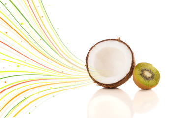 Healthy tropical fruits with colorful abstract lines