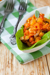 vegetable ragout in a white bowl