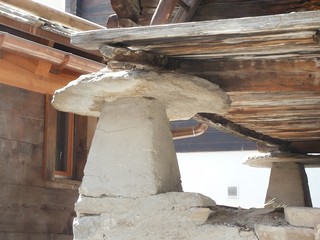 Foundation stones on timber building in Zermatt, Switzerland