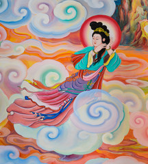 Obraz na płótnie Canvas Chinese mural on temple wall, Thailand
