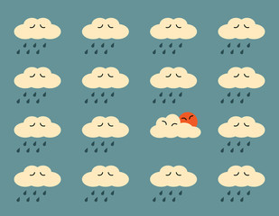 Happy cloud and the sun with sad clouds.