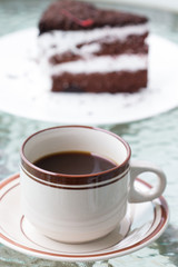 black coffee and cake