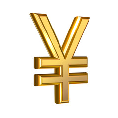 Extruded vector golden yen sign on  white  background