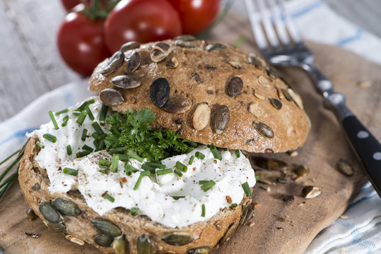 Curd and Herbs on a roll