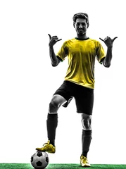 Küchenrückwand glas motiv brazilian soccer football player young man saluting  silhouette © snaptitude