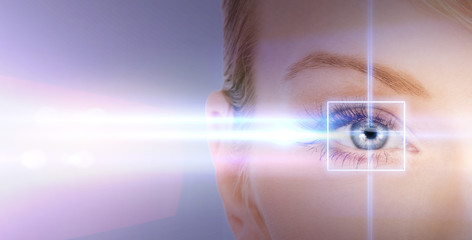 woman eye with laser correction frame