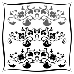 Three Black and white floral pattern. Set