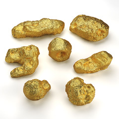 Golden nuggets isolated on white