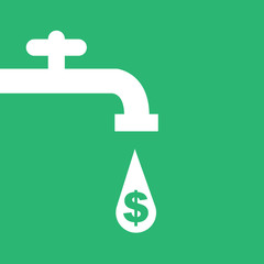 Money faucet silhouette with dollar sign droplet