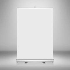 Clear empty background with blank roll up banner display.
