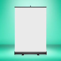 Clear empty background with blank roll up banner display.