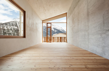 interior, modern house with wooden wall, large window