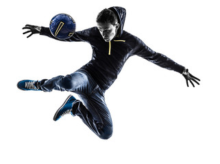 Fototapeta premium young man soccer freestyler player silhouette