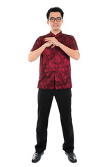 Full body Chinese cheongsam male respecting