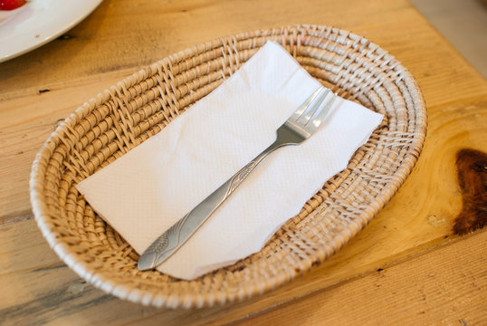 fork and tissue paper on Table Ready to use